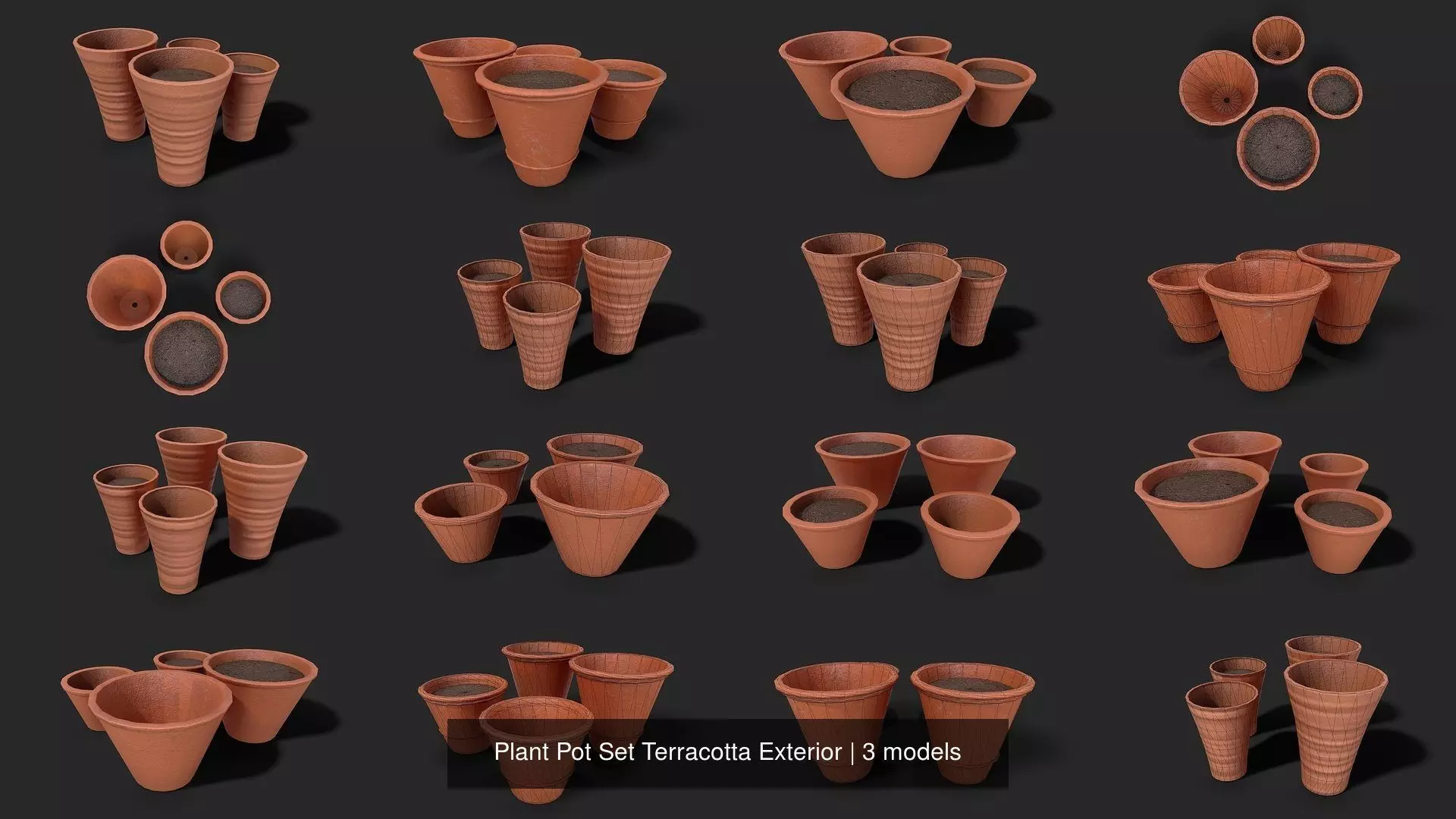 Plant Pot Set Terracotta Exterior 3D Model Collection_0