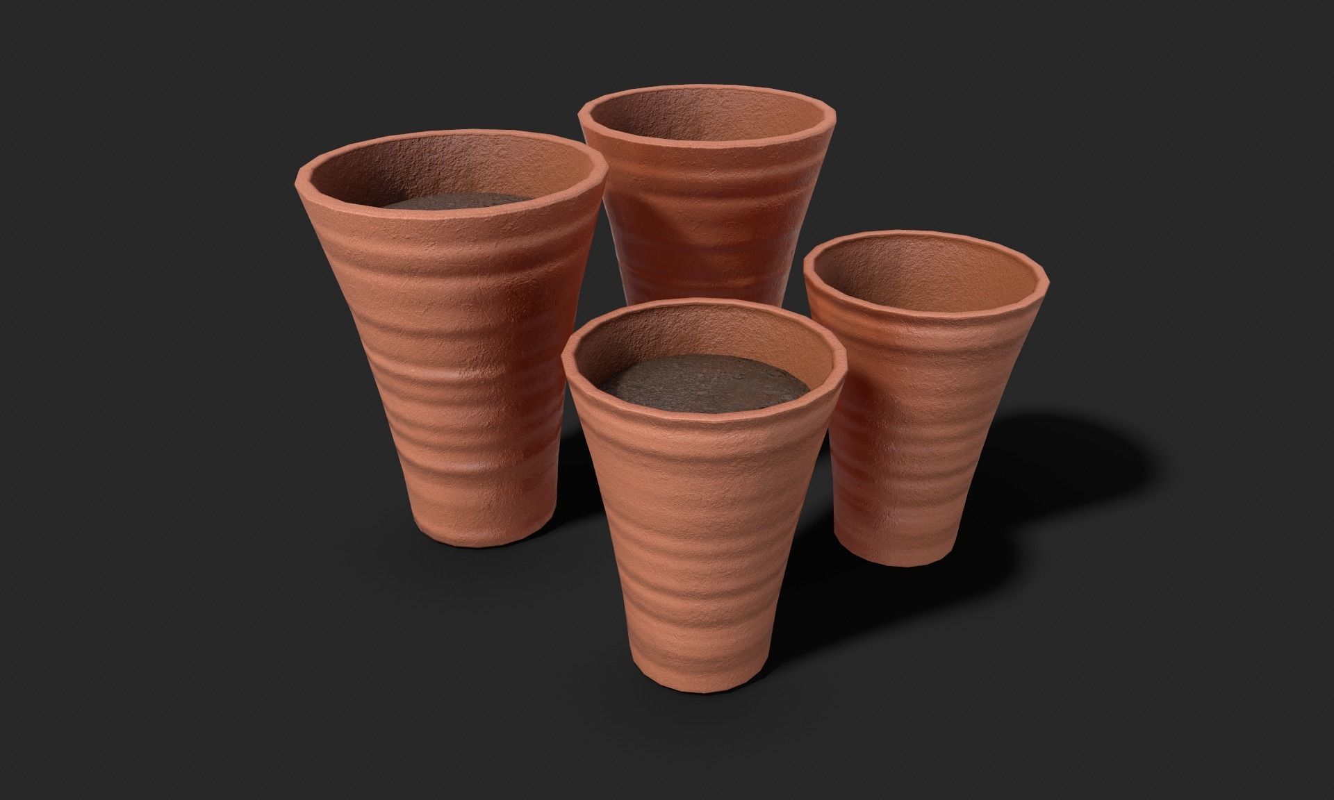 Plant Pot Set Terracotta Exterior 3D Model Collection_16
