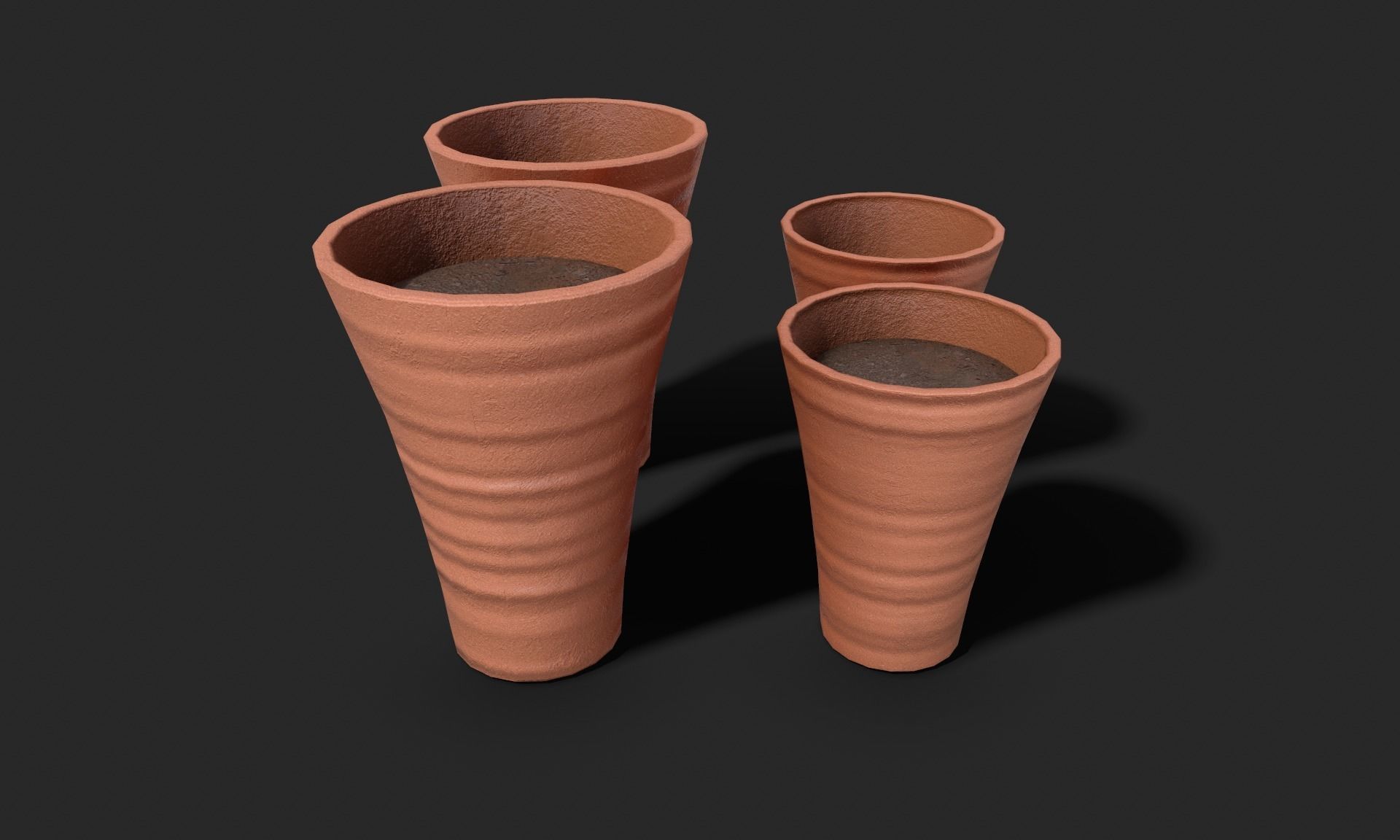 Plant Pot Set Terracotta Exterior 3D Model Collection_4