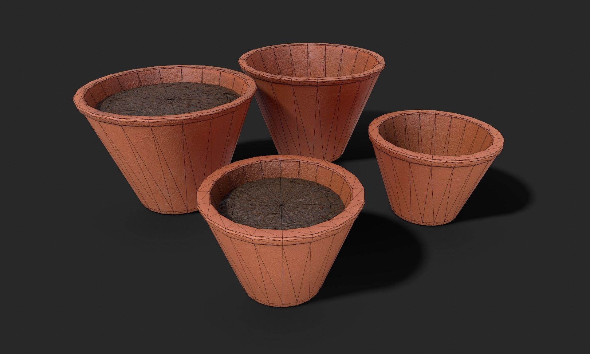 Plant Pot Set Terracotta Exterior 3D Model Collection_38