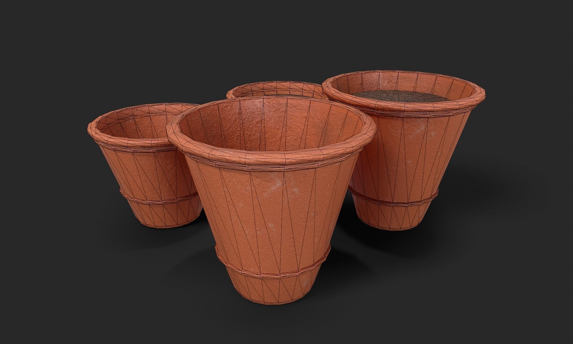 Plant Pot Set Terracotta Exterior 3D Model Collection_55