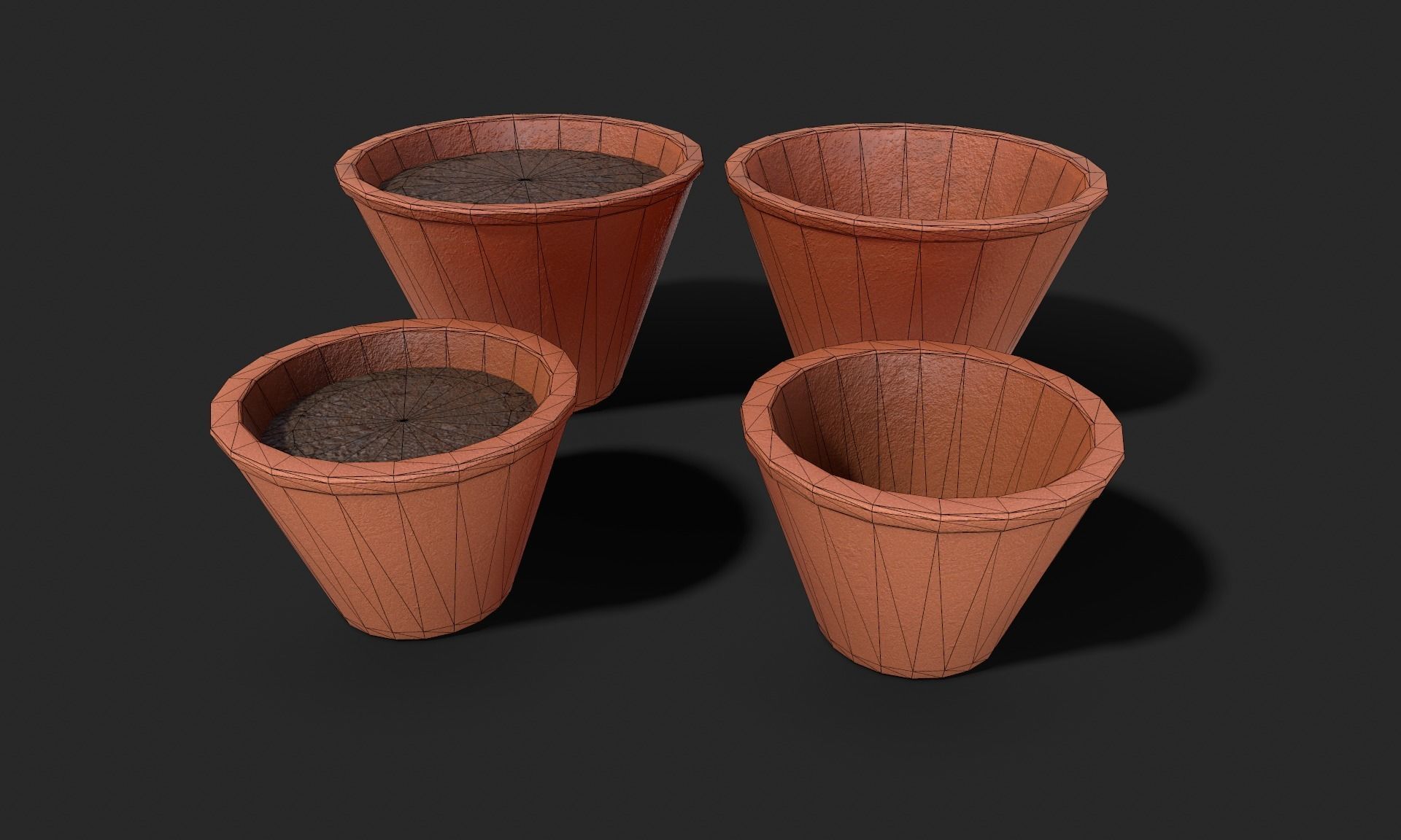 Plant Pot Set Terracotta Exterior 3D Model Collection_32