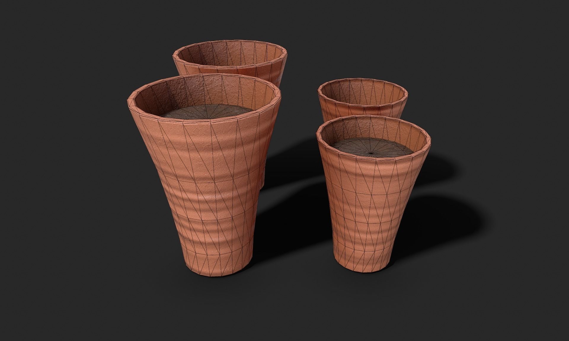 Plant Pot Set Terracotta Exterior 3D Model Collection_11