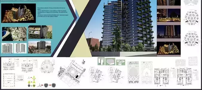 Residential tower and green space project 3D model