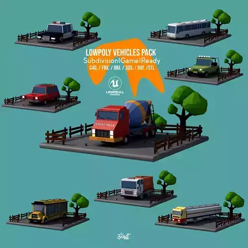 Lowpoly Vehicles Pack - Subdivision-Game-Ready Low-poly 3D model