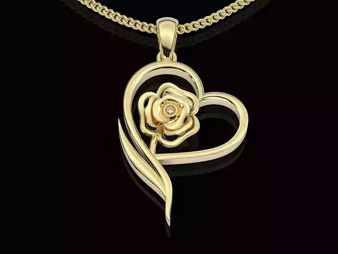 Rose heart pendant printable   jewelry 3D model