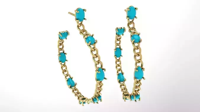 Chain Earring with Cabochon Gemstones 40 mm