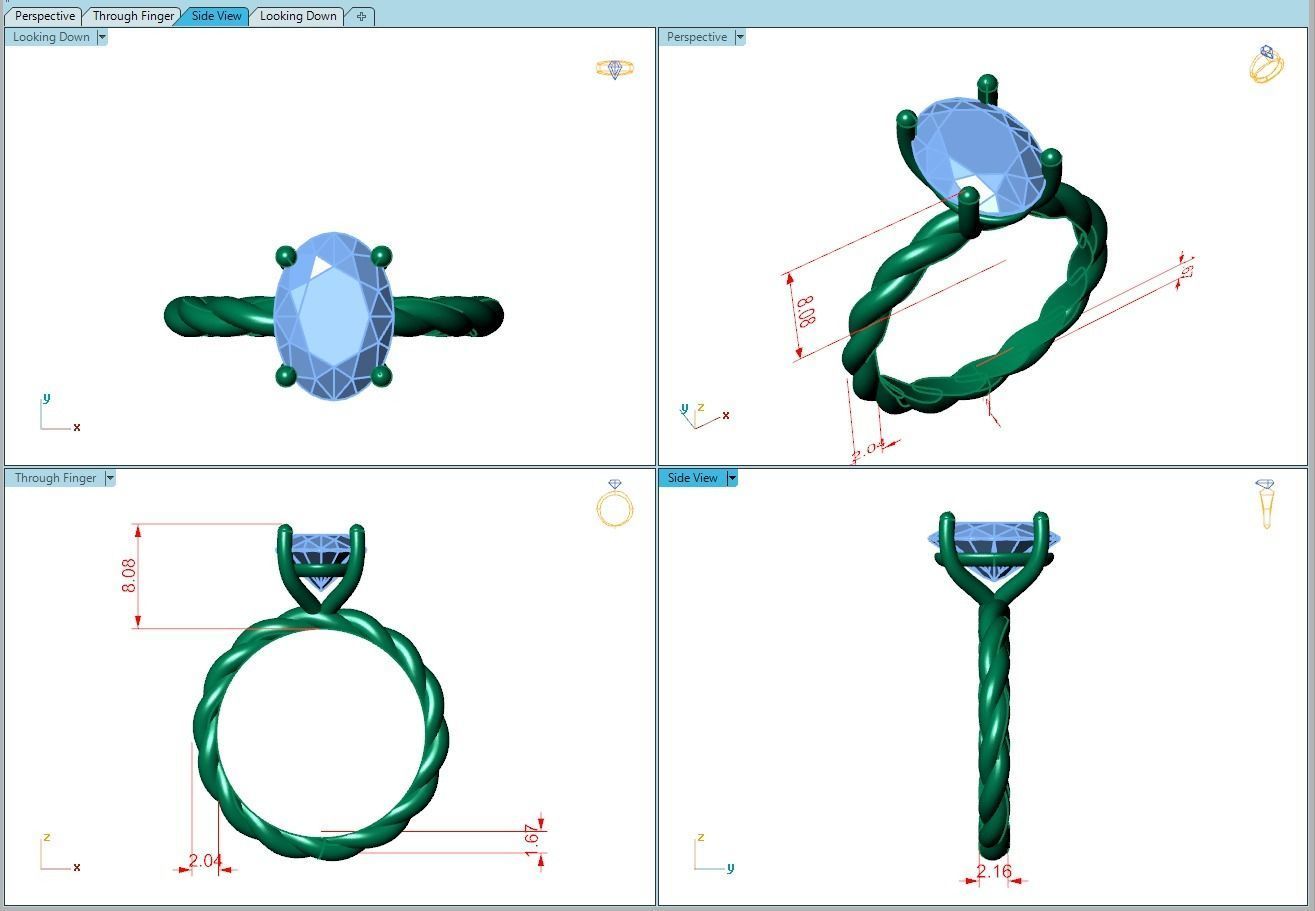 Ring003 gold twisted diamond engagement ring 3D print model_5