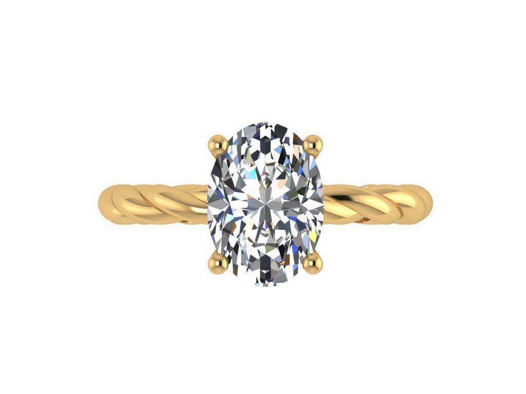 Ring003 gold twisted diamond engagement ring 3D print model_1