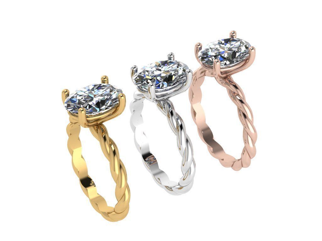 Ring003 gold twisted diamond engagement ring 3D print model_4