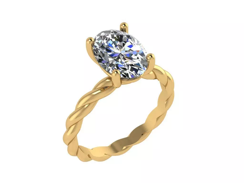 Ring003 gold twisted diamond engagement ring 3D print model_0