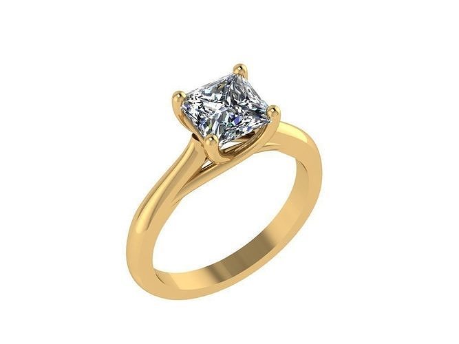 Ring004 princess cut diamond engagement ring gold 3D print model