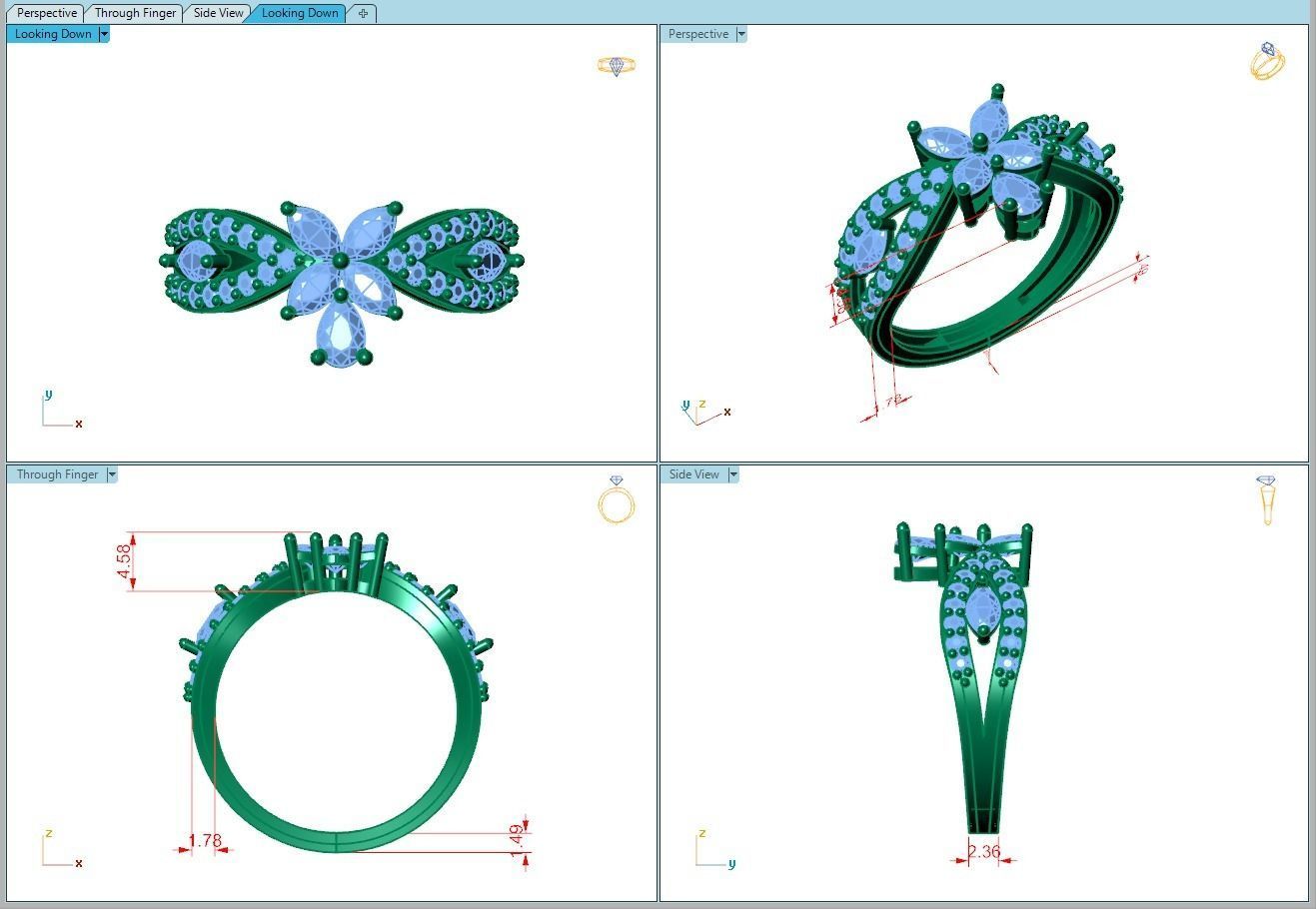 Ring007 diamond flower ring gold 3D print model_5