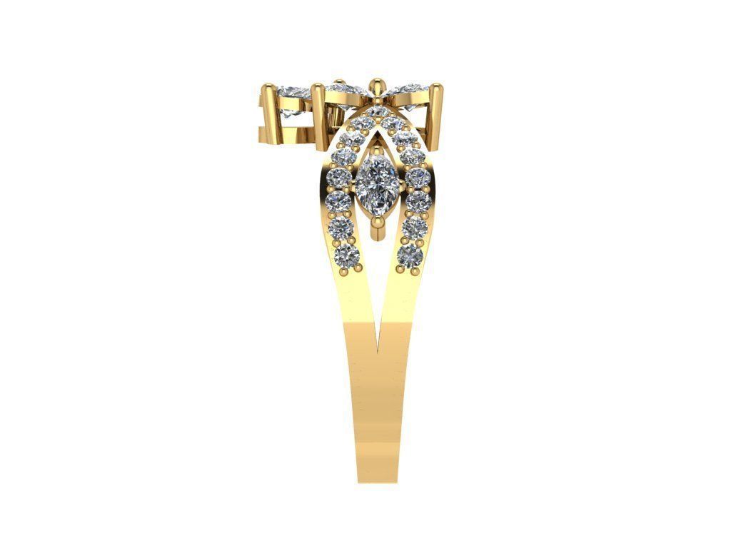 Ring007 diamond flower ring gold 3D print model_3