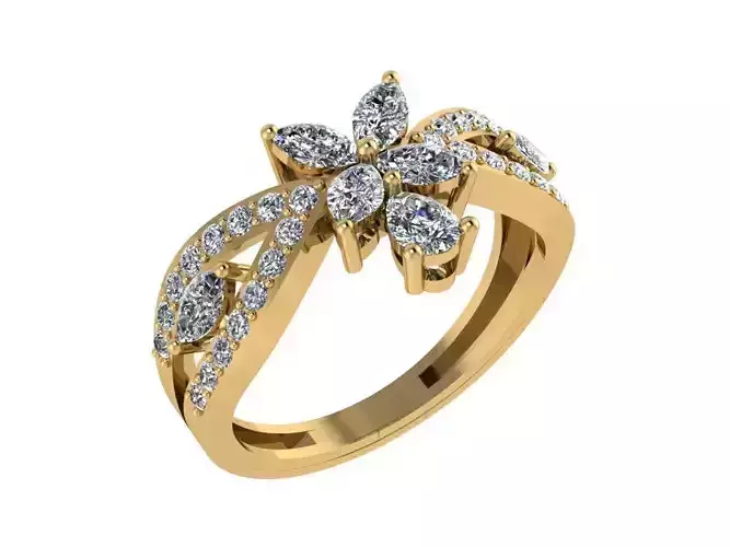 Ring007 diamond flower ring gold