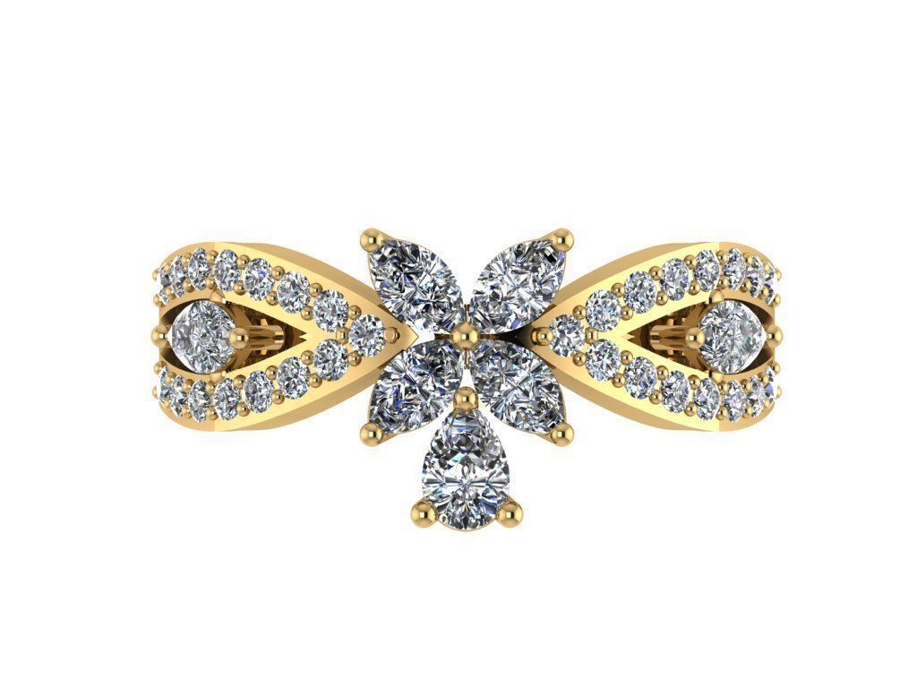 Ring007 diamond flower ring gold 3D print model_1