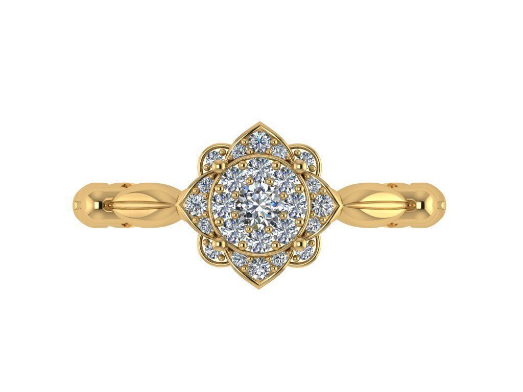 Ring008 gold diamond flower ring 3D print model_1