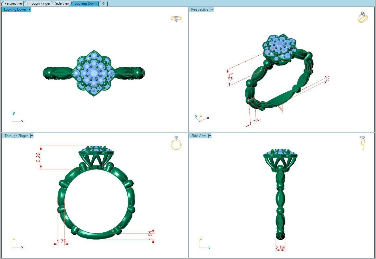 Ring008 gold diamond flower ring 3D print model_5