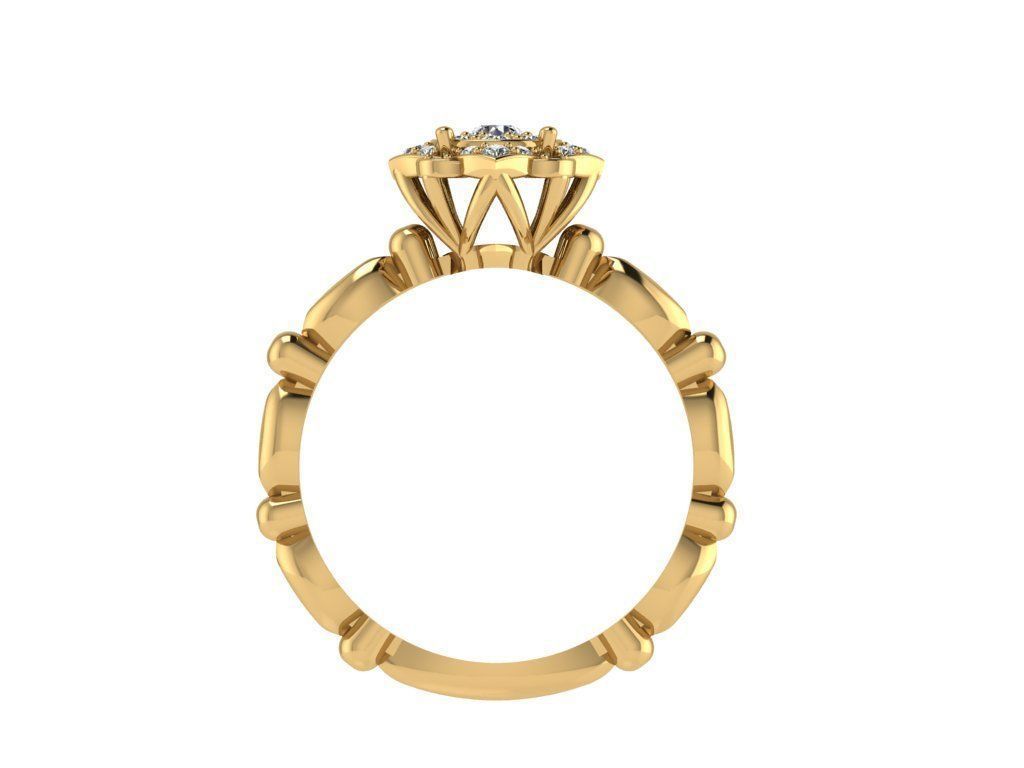 Ring008 gold diamond flower ring 3D print model_2