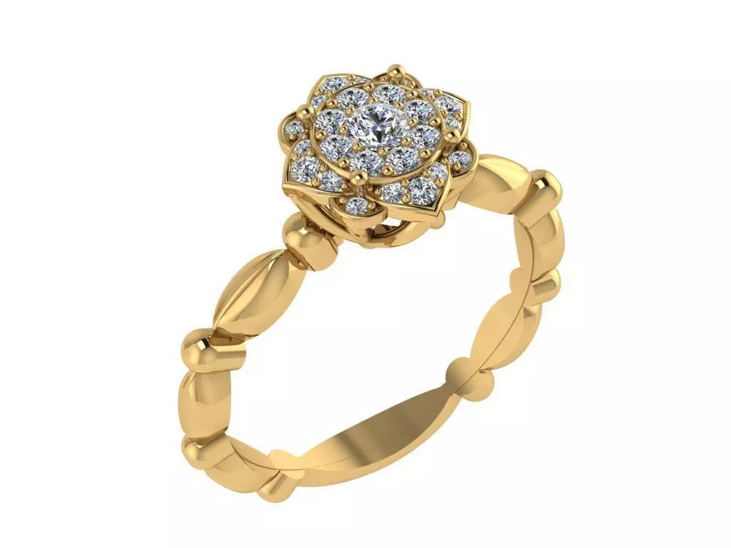 Ring008 gold diamond flower ring 3D print model_0