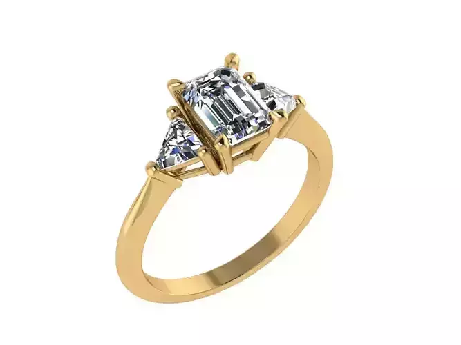 Ring009 emerald cut diamond engagement ring gold