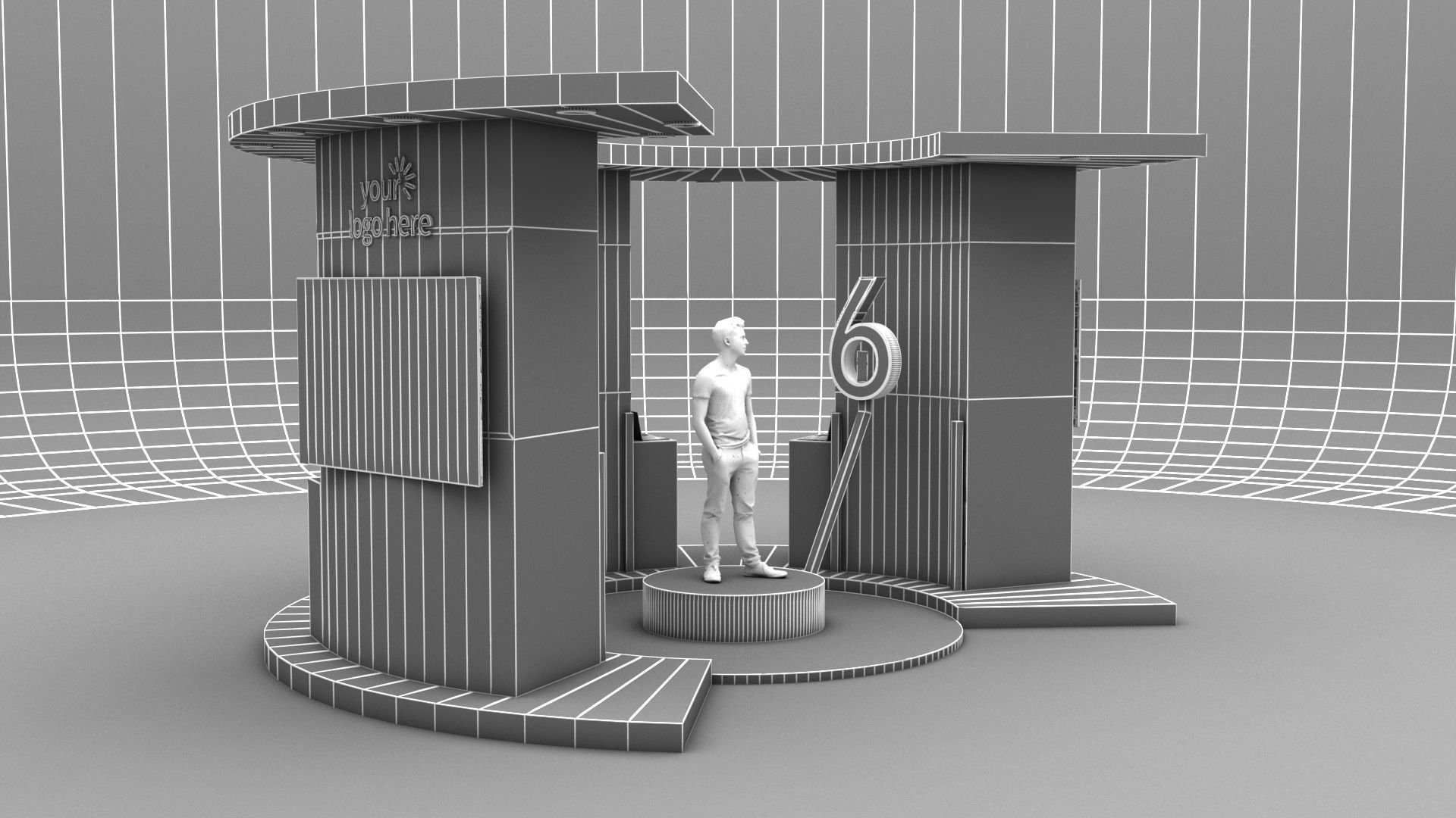 Semi circle stall  3D model_6