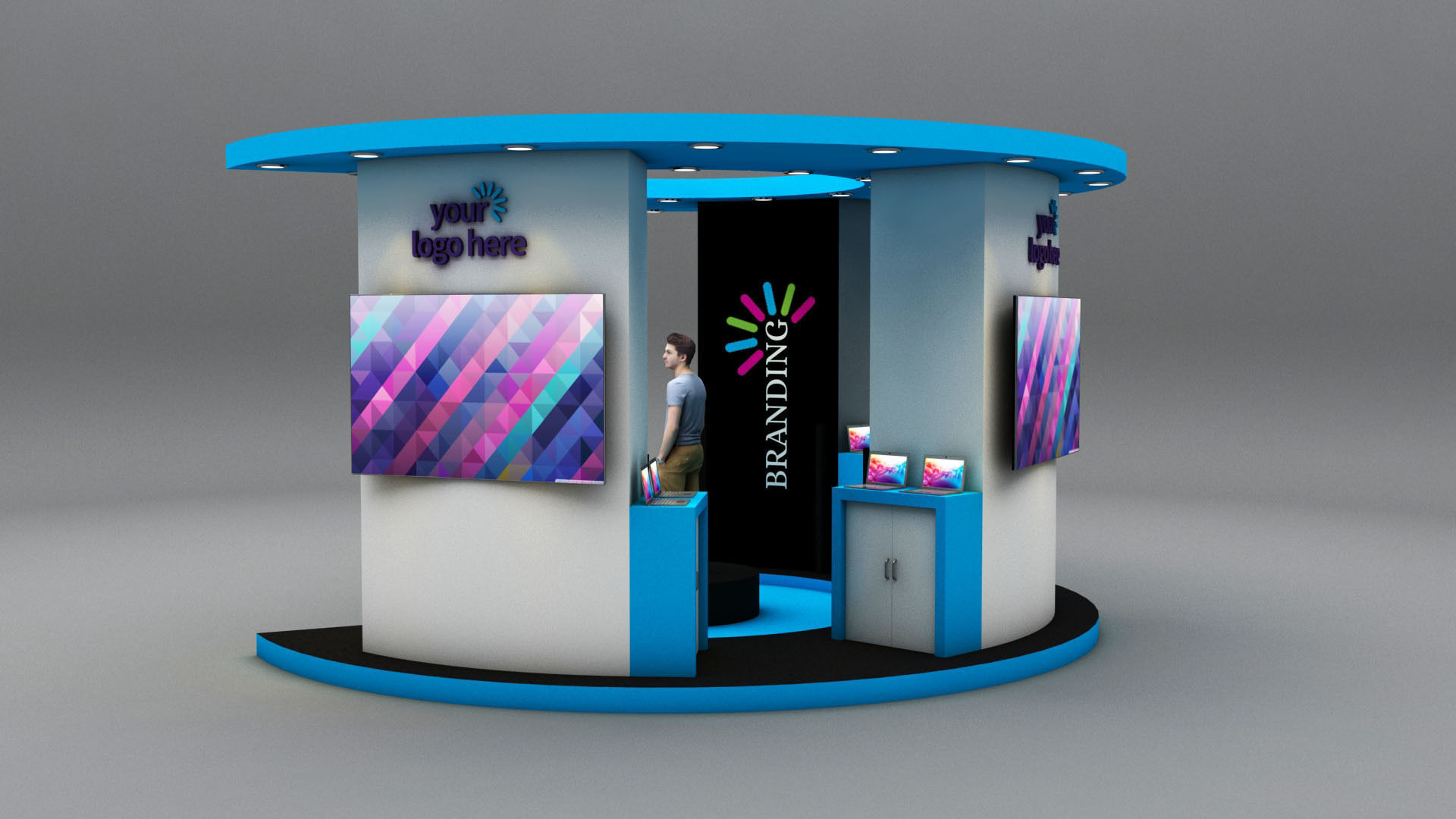 Semi circle stall  3D model_4