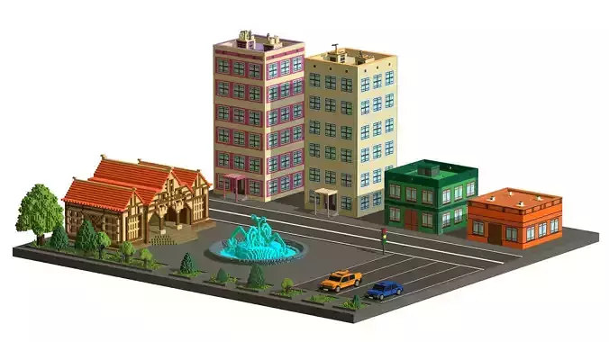 Voxel street Assets Low-poly Low-poly 3D model