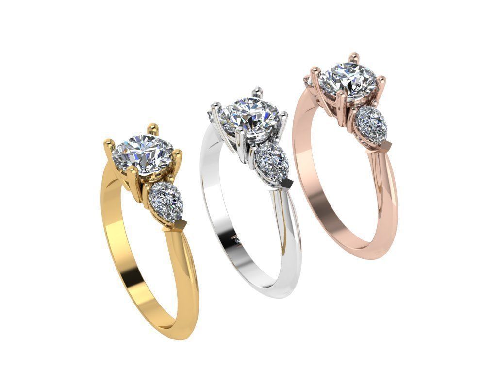 Ring015 gold engagement ring with three stones 3D print model_4
