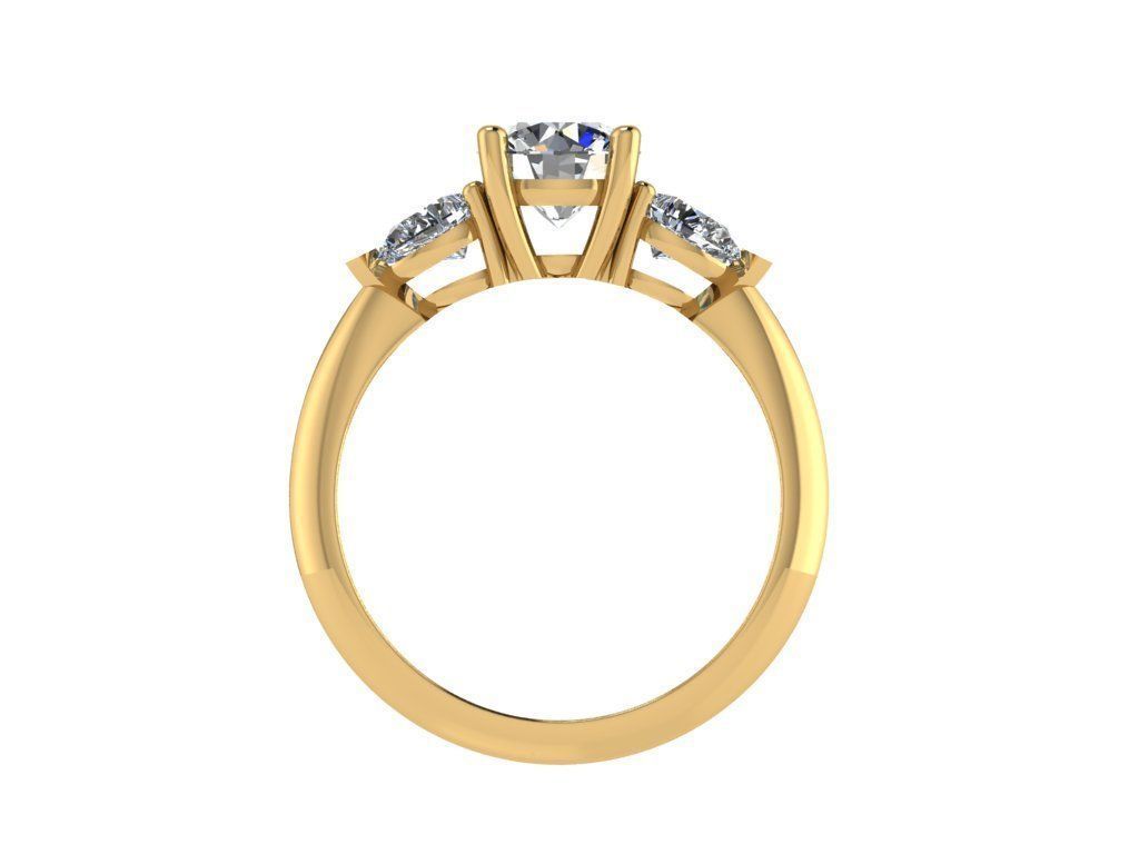 Ring015 gold engagement ring with three stones 3D print model_2