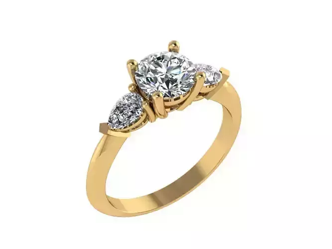 Ring015 gold engagement ring with three stones