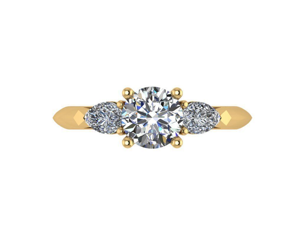 Ring015 gold engagement ring with three stones 3D print model_1