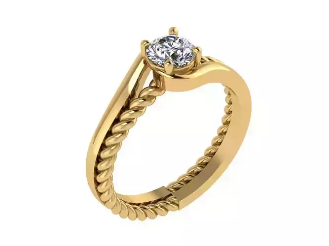 Ring017 braided diamond engagement ring gold 3D print model