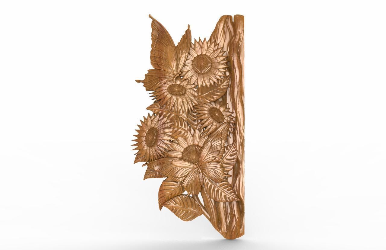 sunflowers and butterflies CNC 3D print model_6