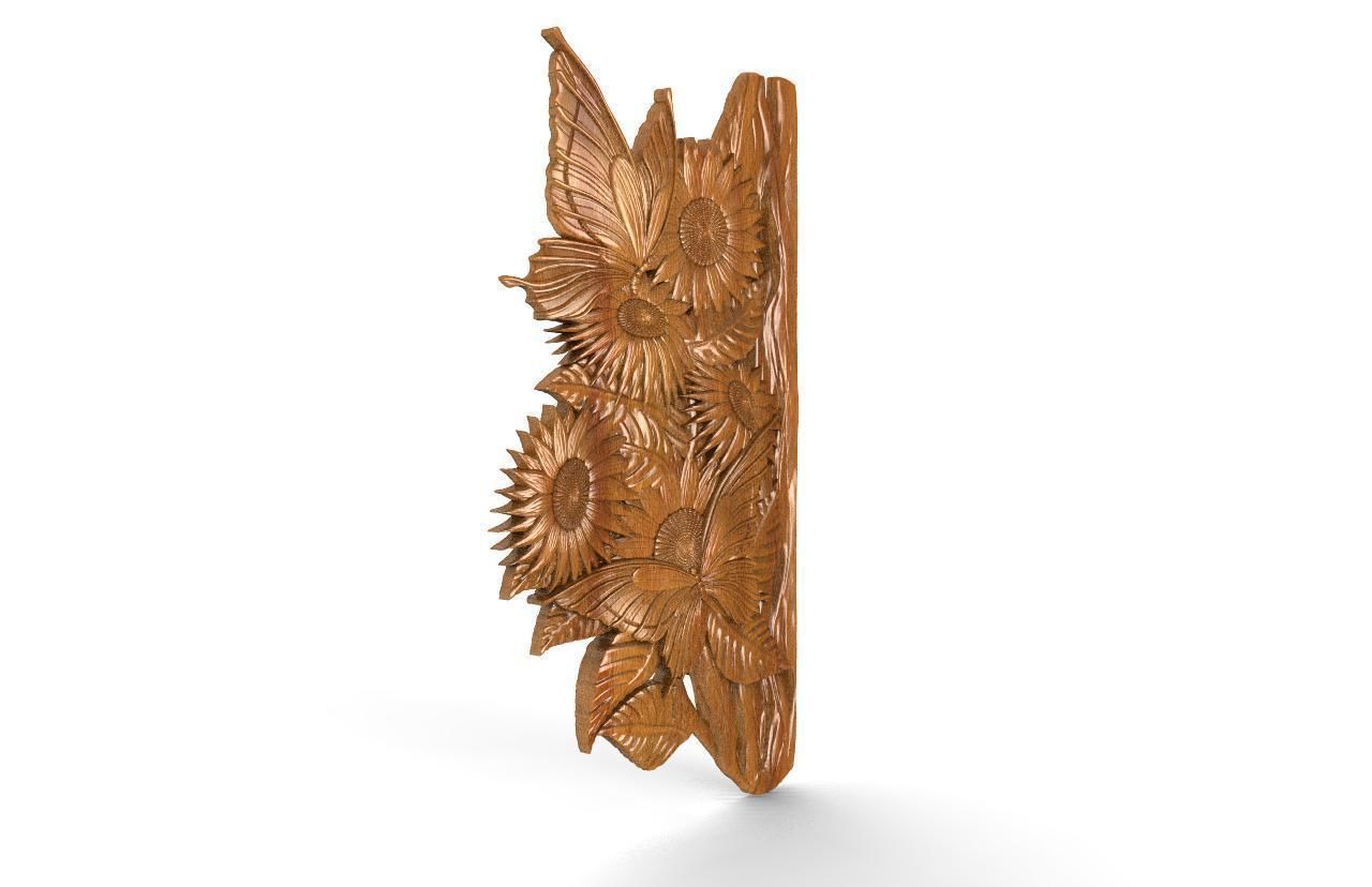 sunflowers and butterflies CNC 3D print model_7