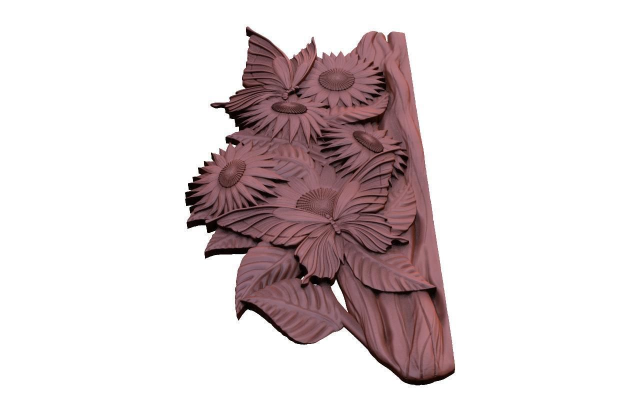 sunflowers and butterflies CNC 3D print model_3