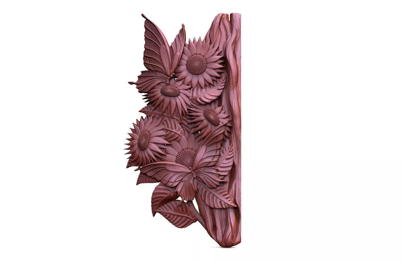 sunflowers and butterflies CNC 3D print model_0