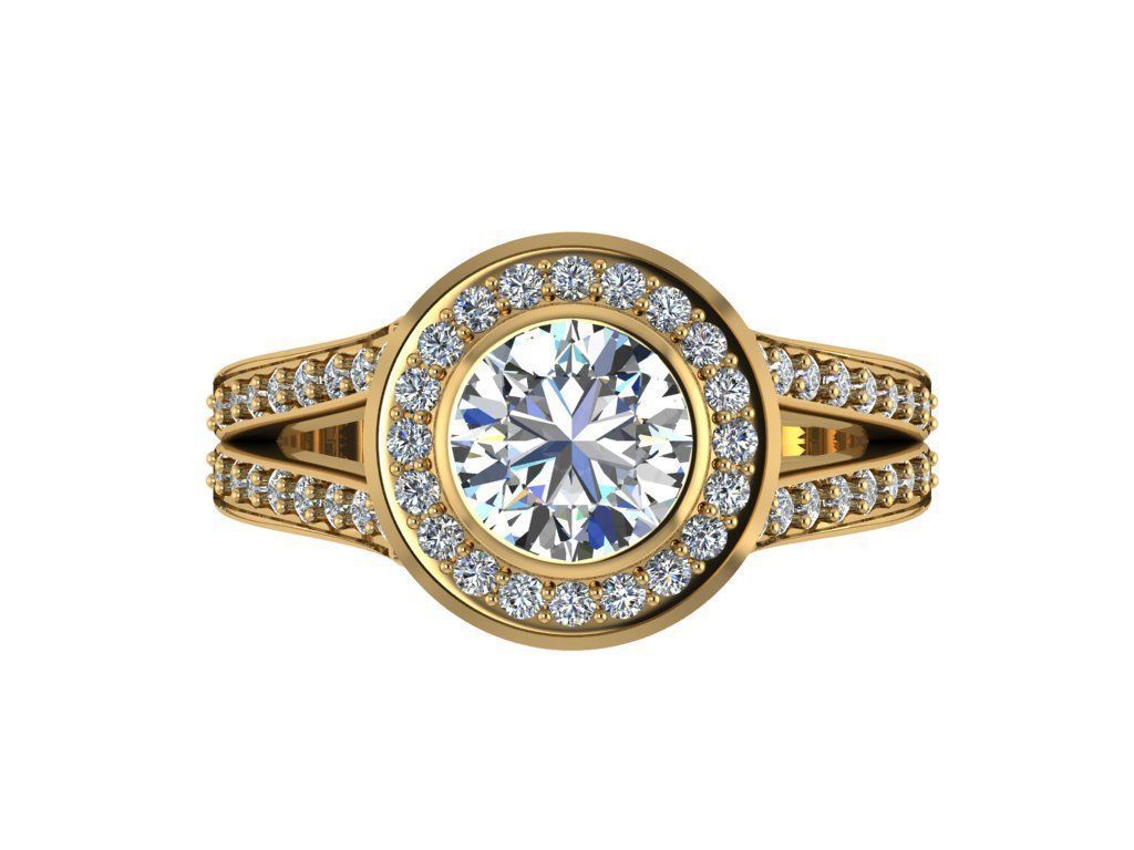 Ring019 gold engagement ring with diamonds 3D print model_1