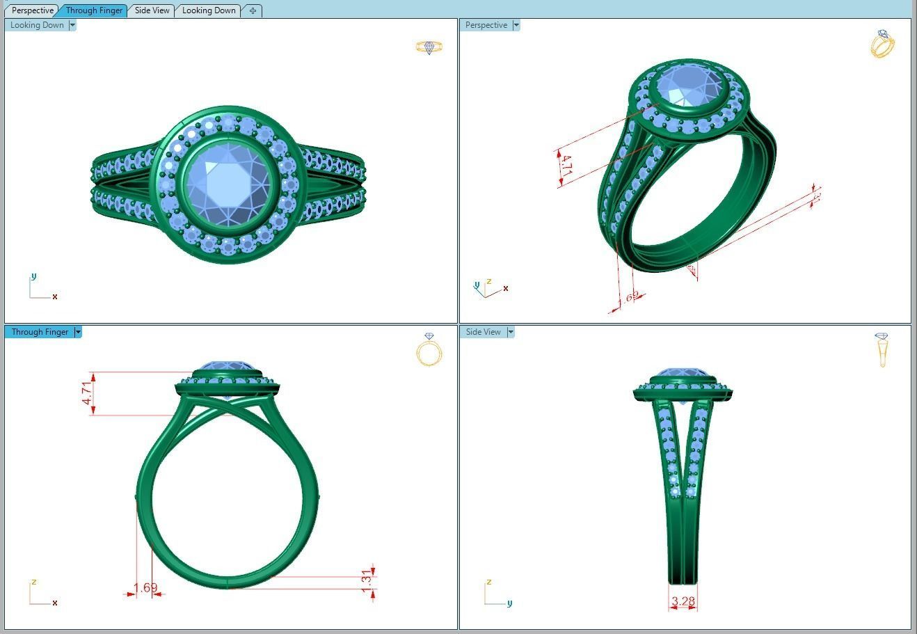 Ring019 gold engagement ring with diamonds 3D print model_5