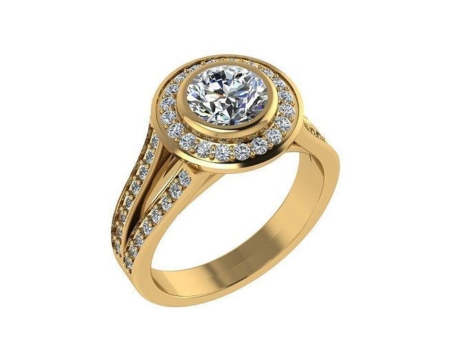 Ring019 gold engagement ring with diamonds 3D print model