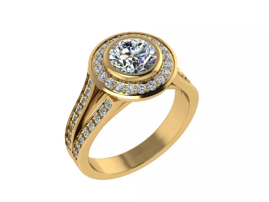 Ring019 gold engagement ring with diamonds 3D print model_0