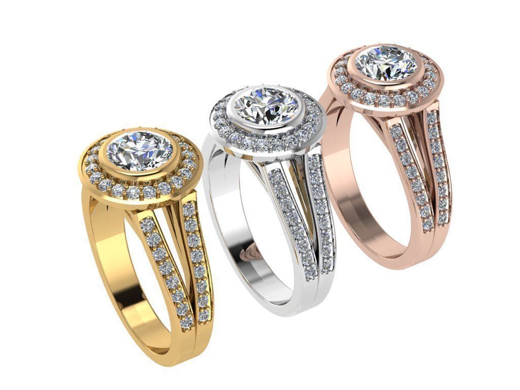 Ring019 gold engagement ring with diamonds 3D print model_4