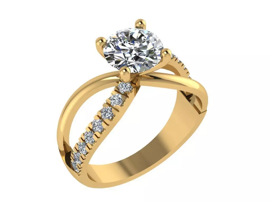 Ring022 diamond engagement ring gold 3D print model_0