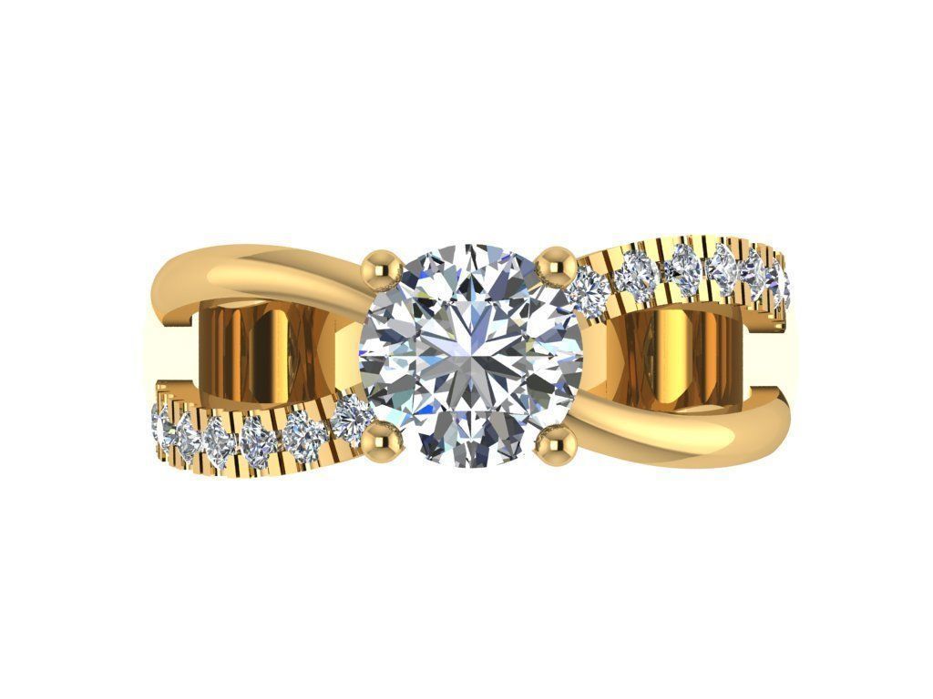 Ring022 diamond engagement ring gold 3D print model_1