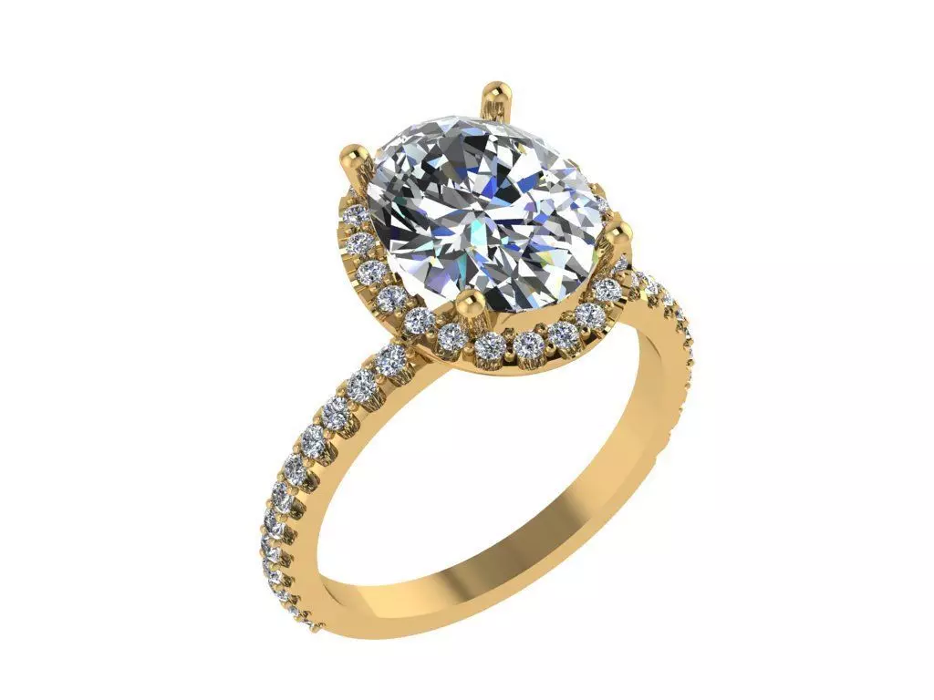 Ring023 oval halo engagement ring gold 3D print model