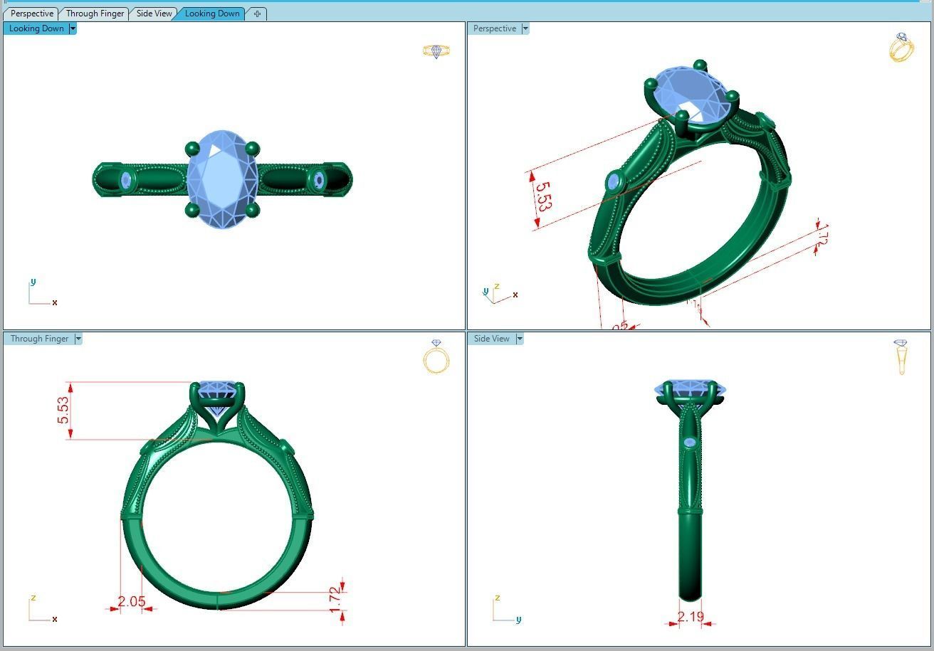 Ring024 oval diamond engagement ring gold 3D print model_5