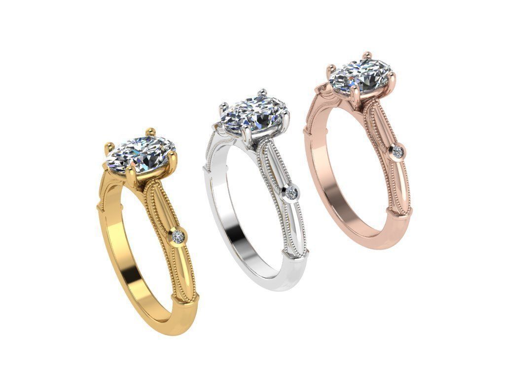 Ring024 oval diamond engagement ring gold 3D print model_4