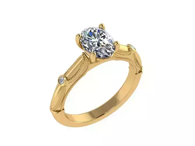 Ring024 oval diamond engagement ring gold 3D print model