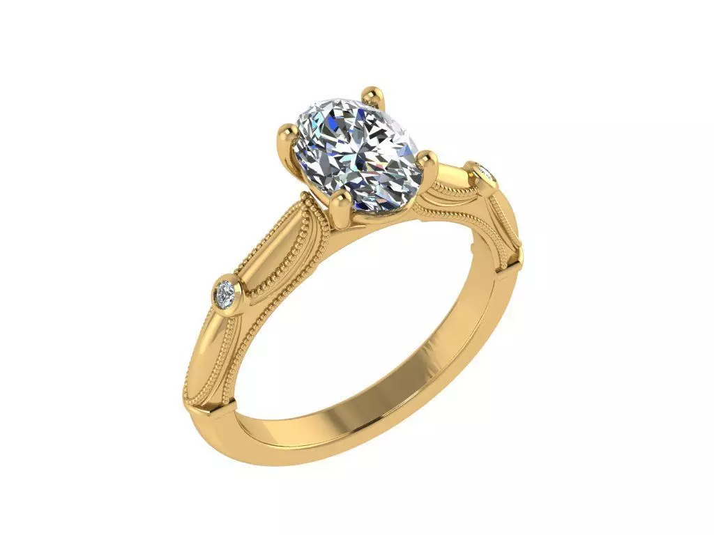 Ring024 oval diamond engagement ring gold 3D print model_0