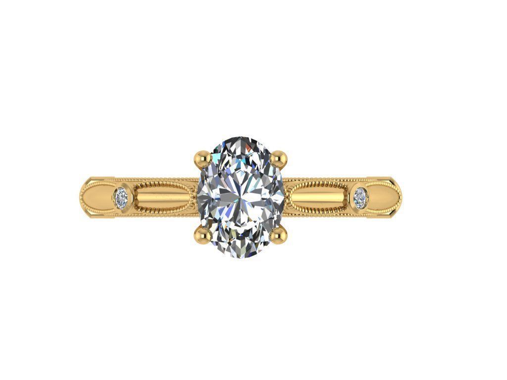 Ring024 oval diamond engagement ring gold 3D print model_1